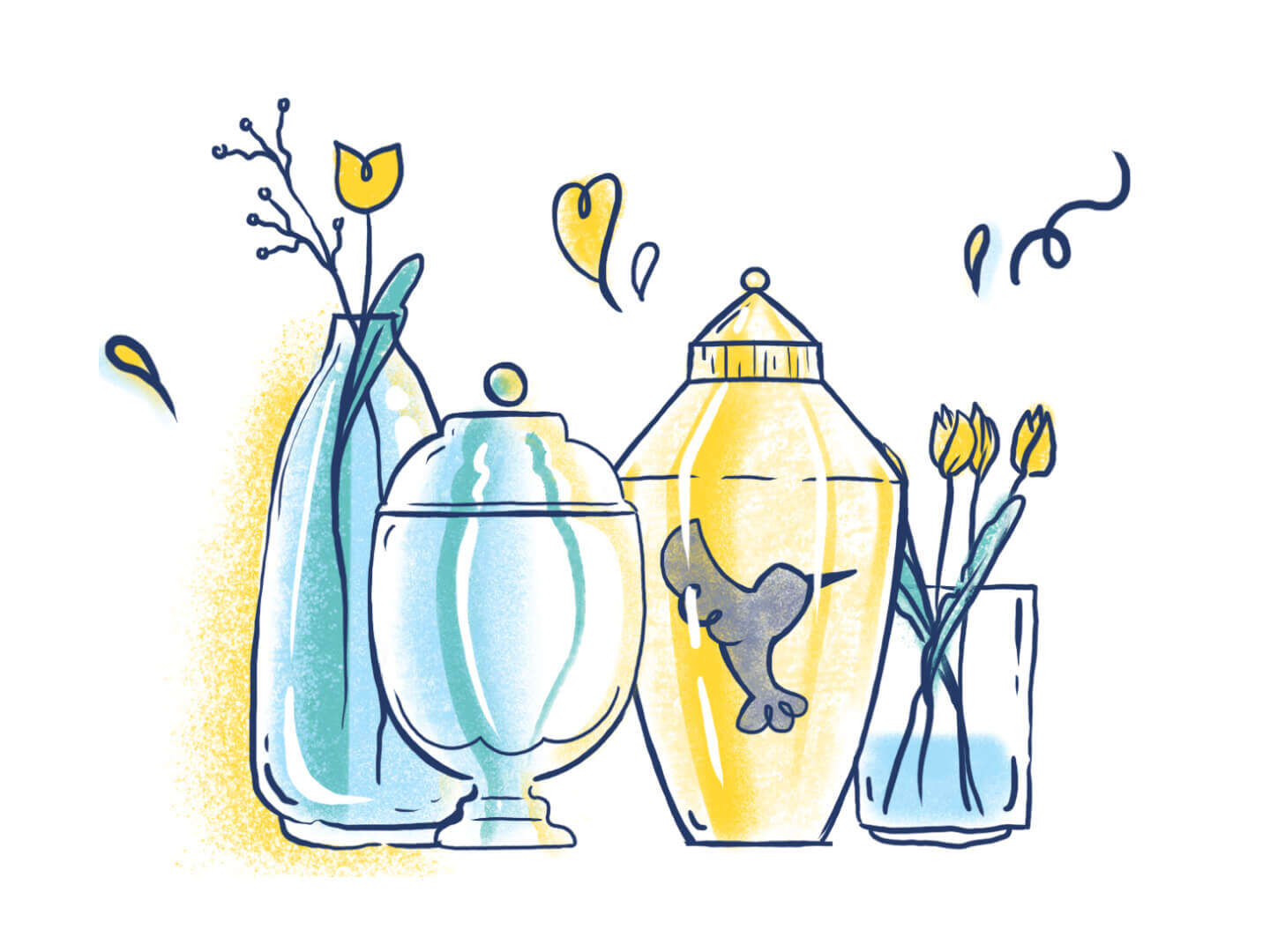 Decorative urns and flowers illustration